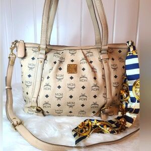 MCM Tan Tote Bag with Gold Accents